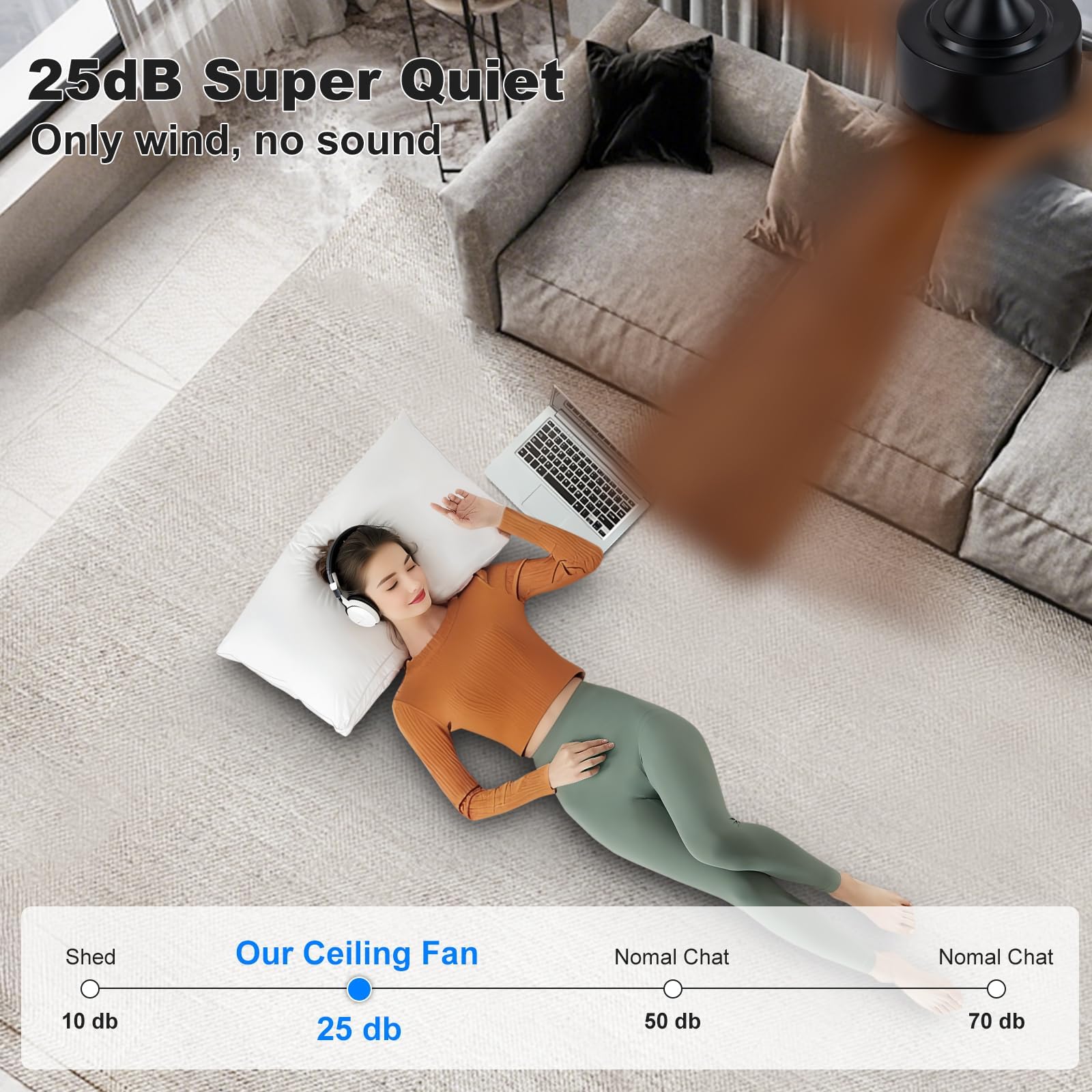 52 Outdoor Ceiling Fan with Light 3 Walnut Solid Wood Blade Remote Control 3CCT Dimmable LED Timer 6-Speed — view 5