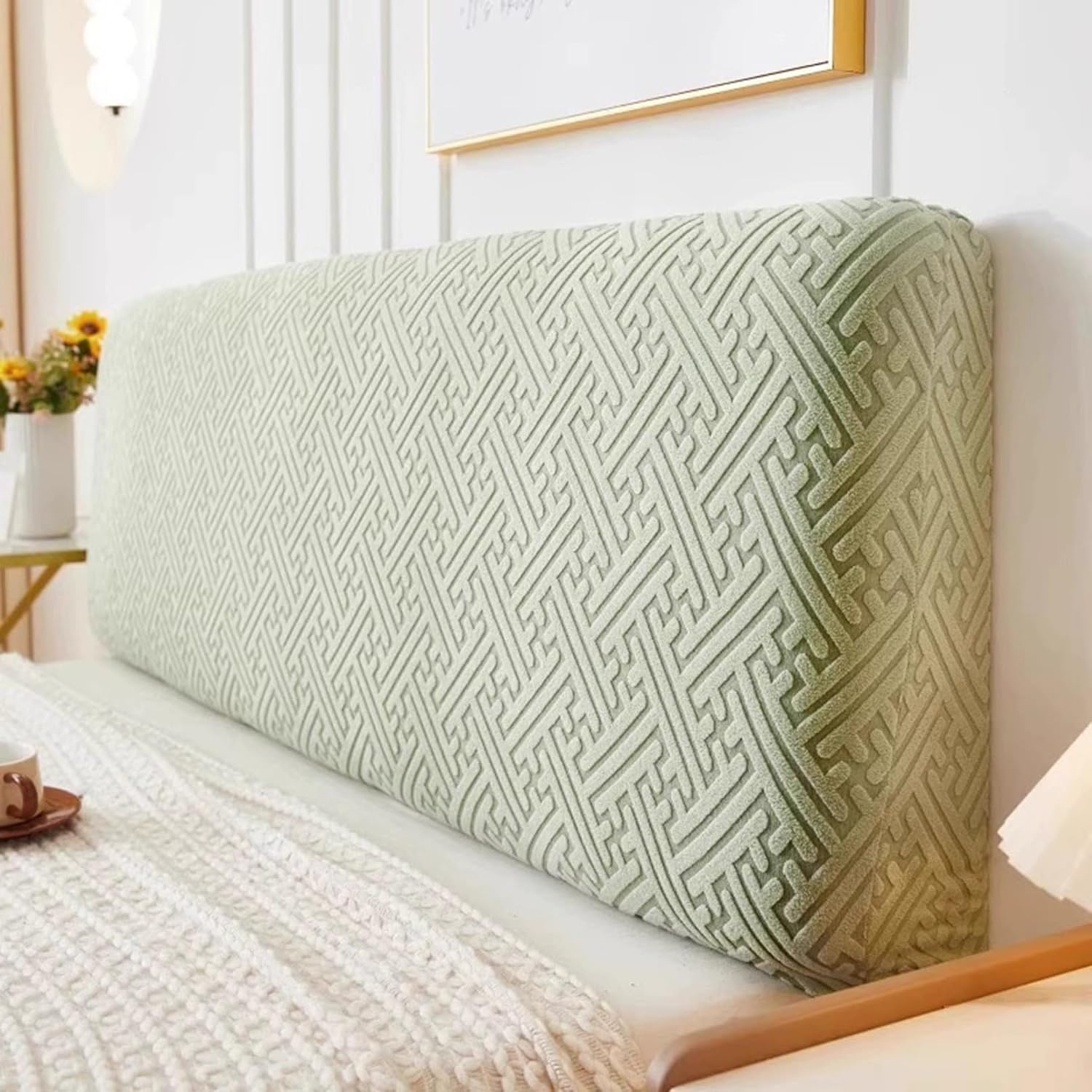 Stretch Headboard Covers for Queen Cal King Size Bed Headboard Slipcover,Jacquard Bed Head Cover Dustproof Protector Cover for Bedroom Décor(Green,220cm/86.6in)