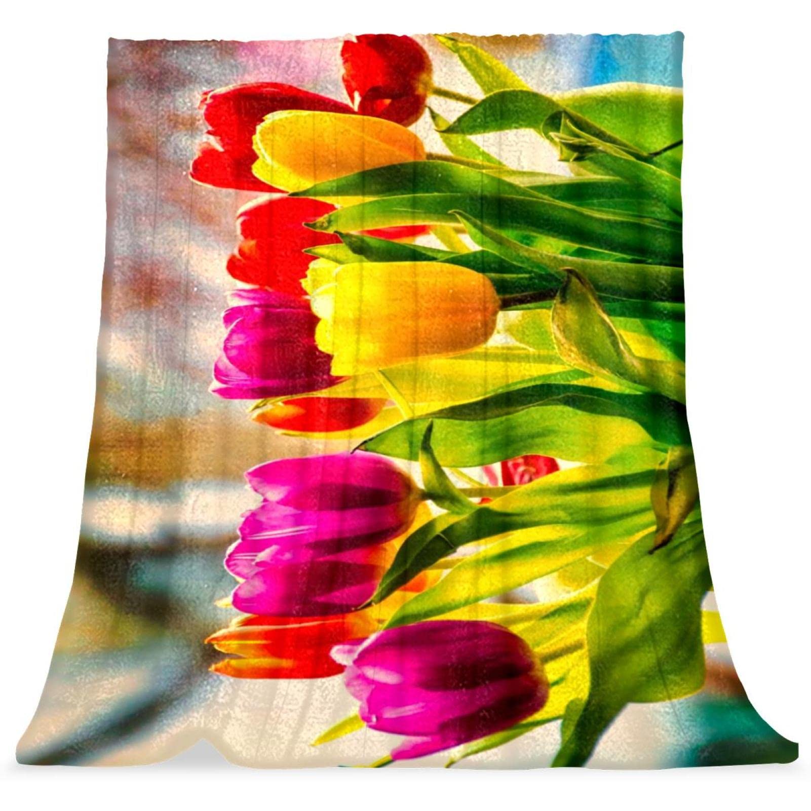 Couvre-lit doux et moelleux couverture de lit enfant tulipes pour chambre