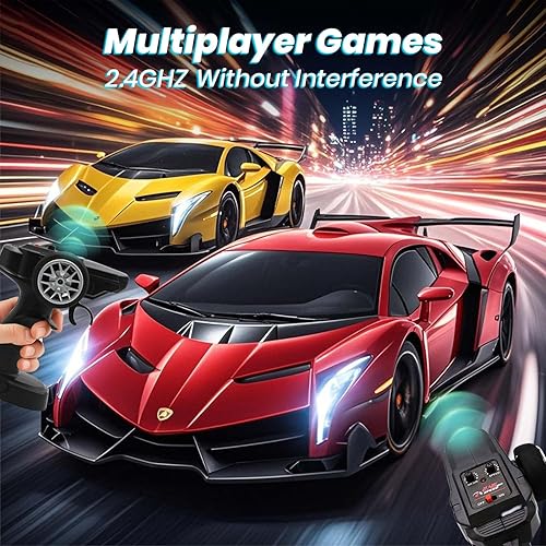 Miniatura 5 de QUN XING Auto a control remoto 124 con licencia oficial Lambo Veneno RC Drift Car con luces LED 2.4GHz 4WD 15KMH Control de velocidad rápida batería