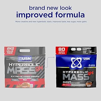 USN Hyperbolic Mass Dutch Chocolate 6kg: High Calorie Mass Gainer Protein Powder for Muscle Building and Weight Gain - Improved Formula & Flavour with 7.5g Creatine Monohydrate and Less Sugar