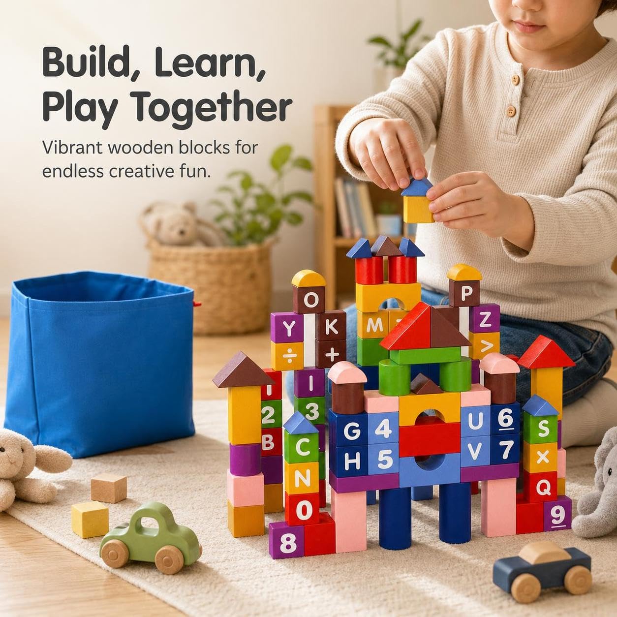 Blocs Construction Bois, Jouet Éducatif , 108 pièces, emballage individuel