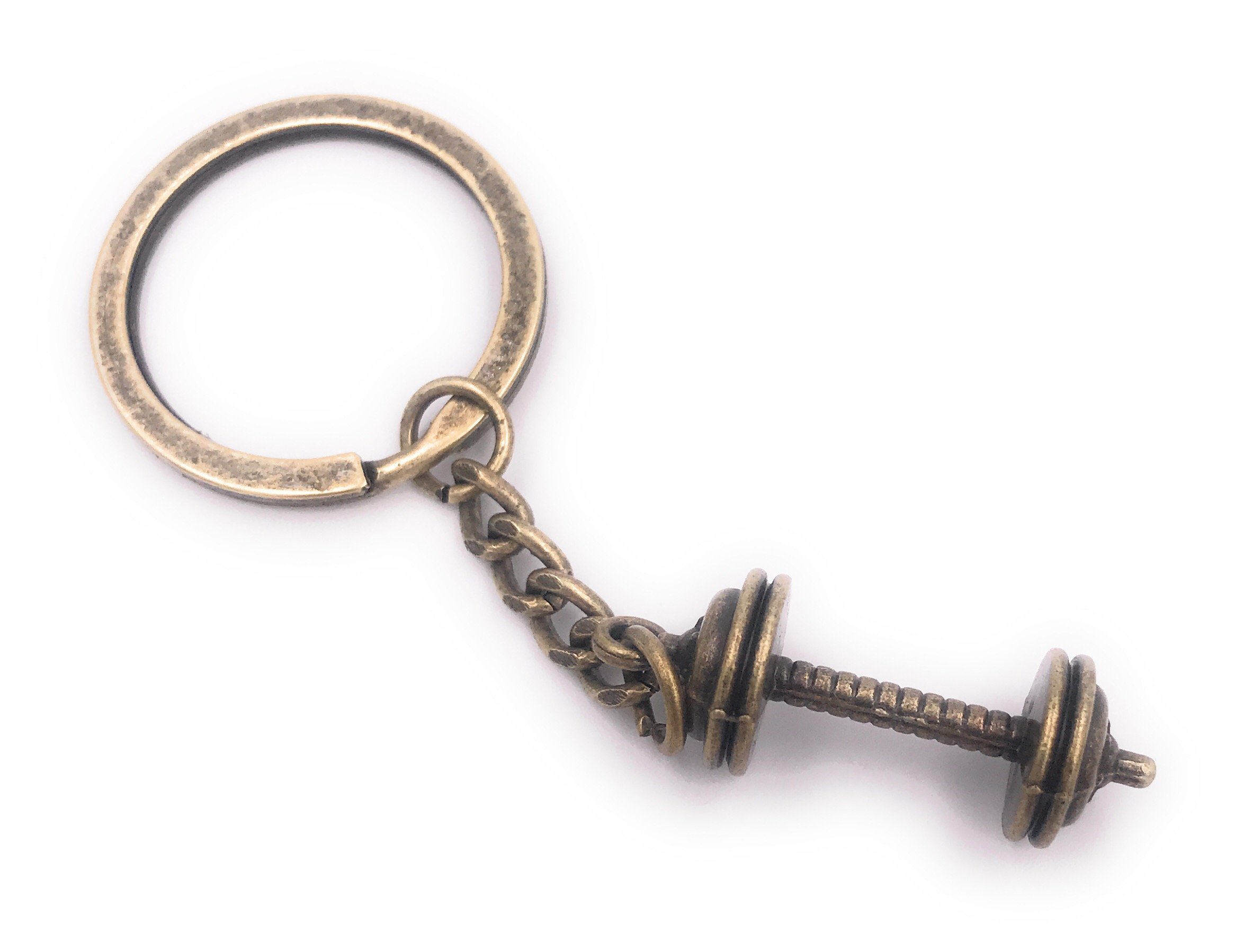 H-Customs Dumbbell weight training keyring pendant bronze metal
