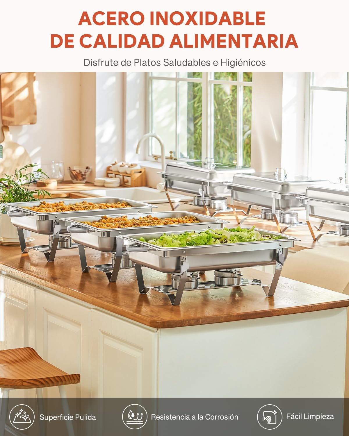 Wilprep Juego de 6 Calentadores de Comida para Buffet, Acero Inoxidable 9L con Bandeja de Calefacción, Chafing Dish para Catering, Fiestas y Eventos (6pcs)