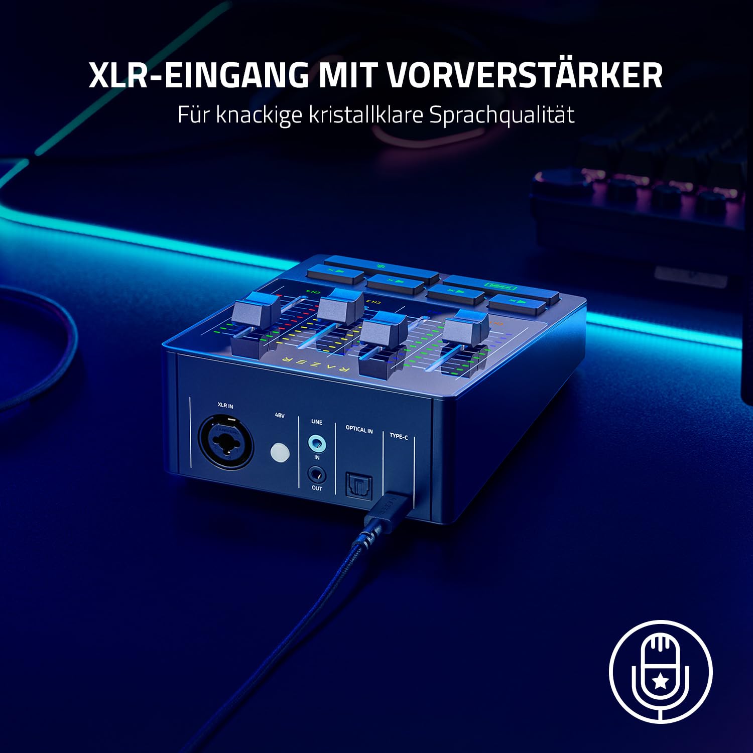 Razer Audio Mixer - USB Audio-Interface mit XLR, 3,5-mm und Optischen Eingang - 4-Kanal-Schnittstelle mit Stumm-Tasten - Plug and Play | Schwarz