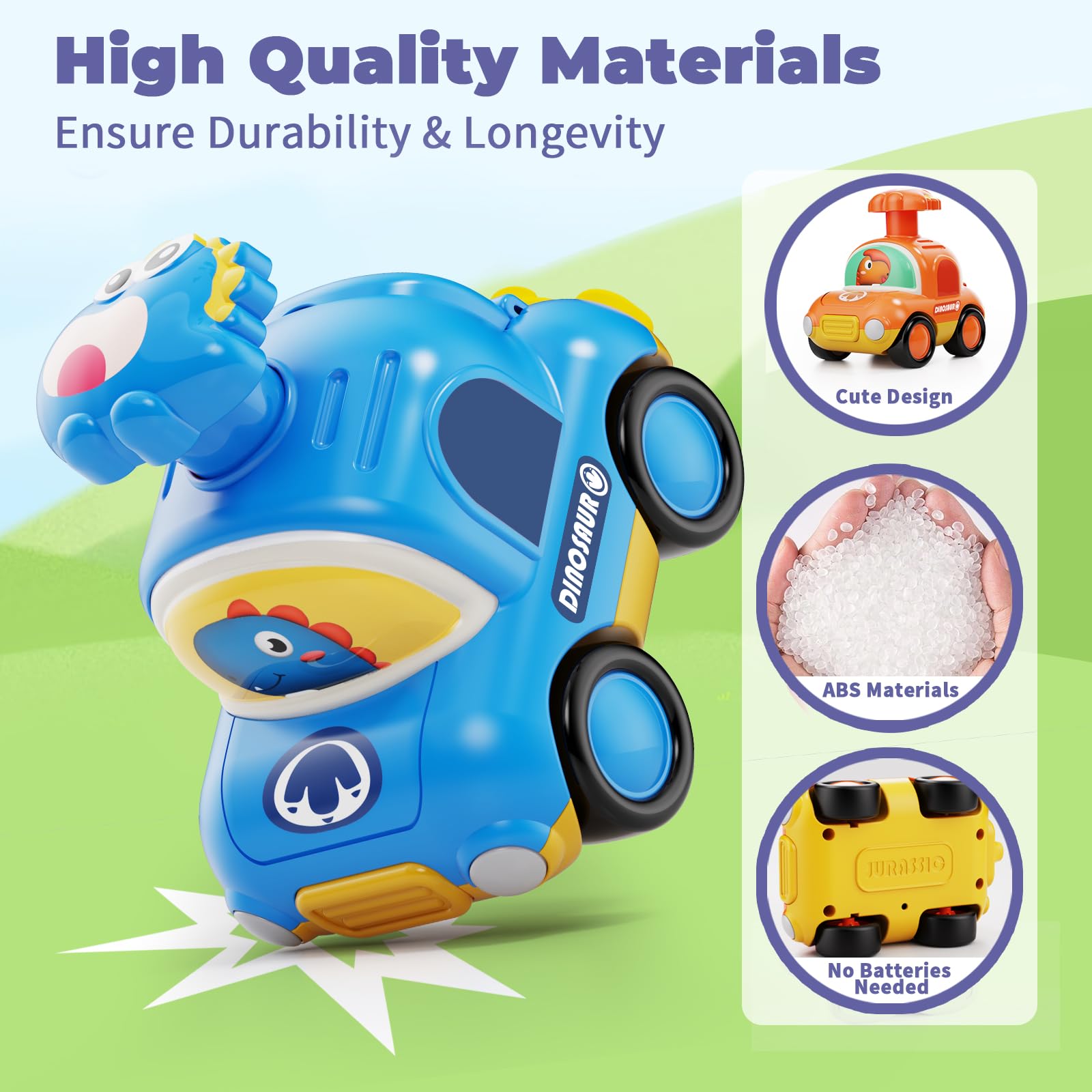AESTEMON Voiture Enfant 1 An – Lot 4 Petites Voitures Animaux à Presser Et Partir, Sans Piles, Queue Qui Remue, ABS Sûr, Cadeau Bébé 1-3 Ans