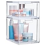 STORi Audrey Stackable Clear Bin Plastic Organizer Drawers | 2 Piece Set | Organize Cosmetics and Beauty Supplies on a Vanity | Made in USA