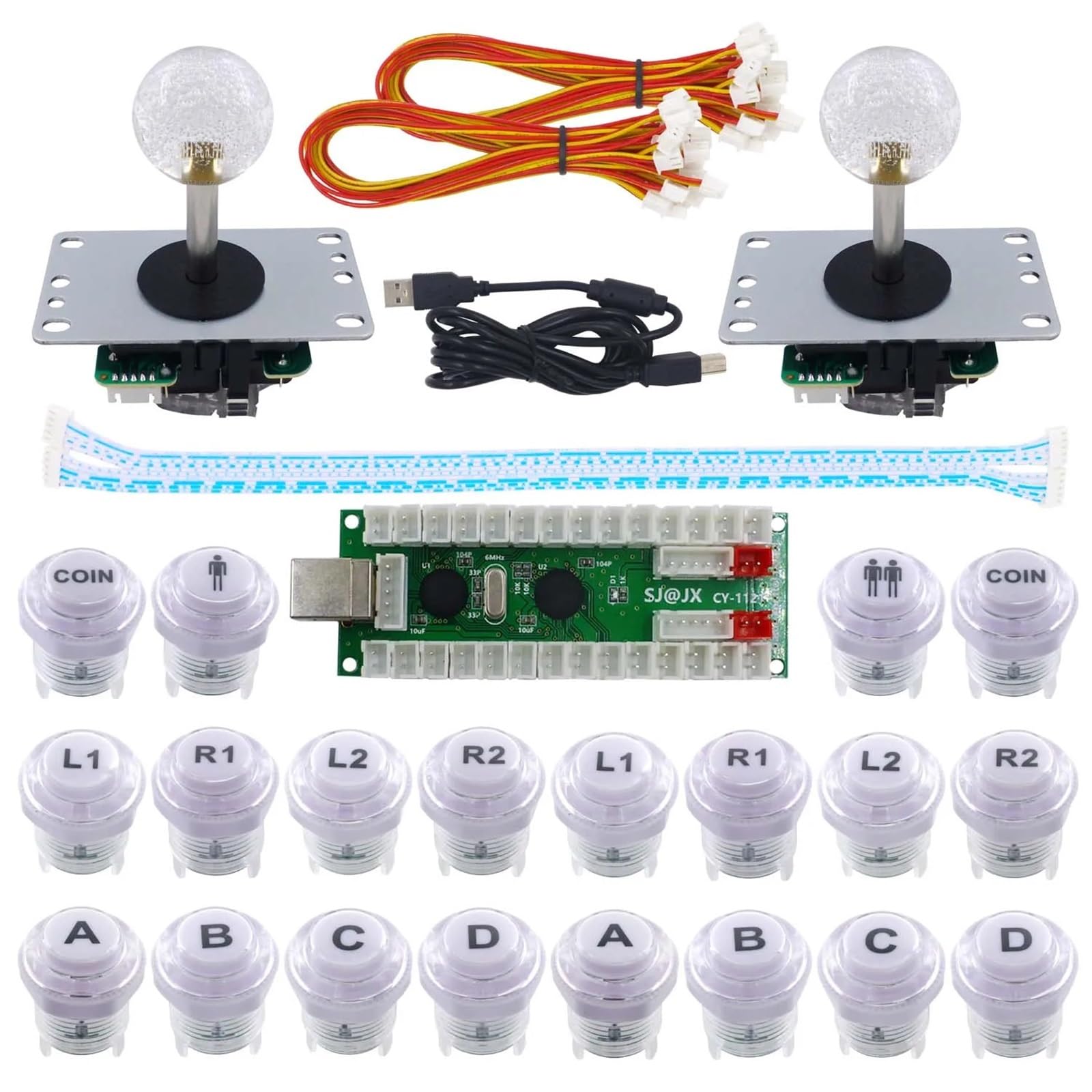Sj @ Jx Kit per Giochi Arcade A 2 Giocatori con Controller, Microinterruttore, Joystick, Encoder (Bianco)