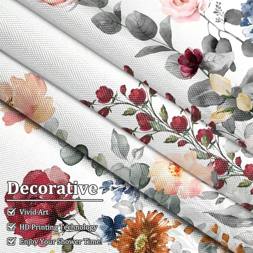 Bunter Duschvorhang mit Blumenmuster für Badezimmer, Aquarellblumen, Pflanzen, modernes 3D-Tintenbild, dekorativer Badewannenvorhang (300 x 180 cm / 118 x 71 Zoll (B x H))