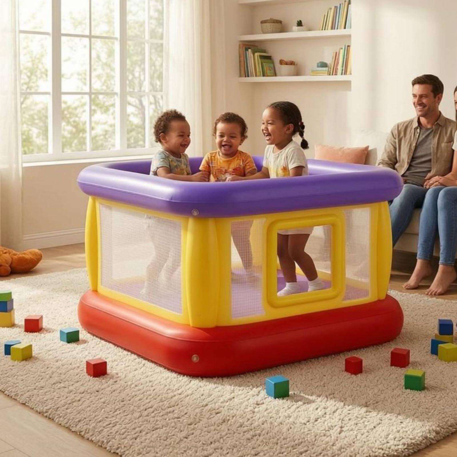 Sharplace Castillo Hinchable para Niños Castillo Colchoneta Parque con Despejada para Cuidado y Fondo Reforzado Adecuado para Interiores y Exteriores Fiestas, Rojo, Azul, Verde
