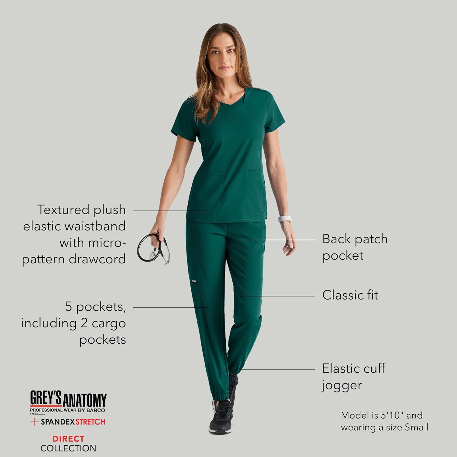 BARCO Grey's Anatomy Spandex Stretch Direct - Dash Scrub Jogger for Women, Elastic Waist Yoga Style Women's Scrub Pant - Image 6