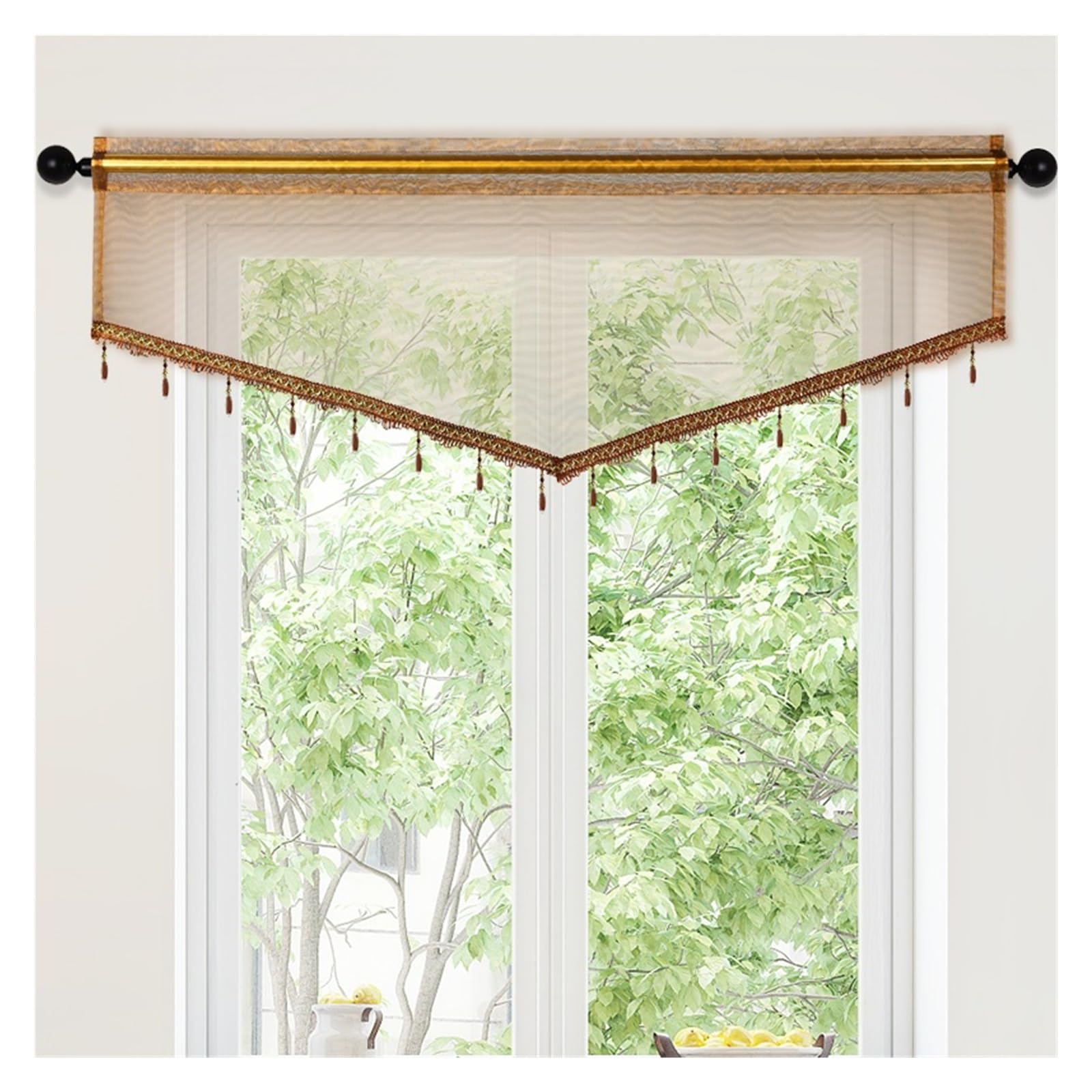 SparklWLeaf Beaded Triangle Curtain 1pc Pure Color Curtain Valance with Beads,Rod Pocket, for Living Room,Transparent Thin Sheer(Color 5)