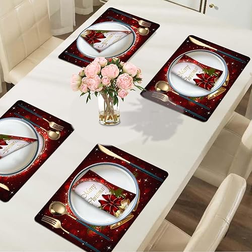 Miniatura 2 de Mcalk Juego de 8 manteles individuales y servilletas de tela de Navidad, manteles individuales de Navidad para decoración del hogar y la cocina