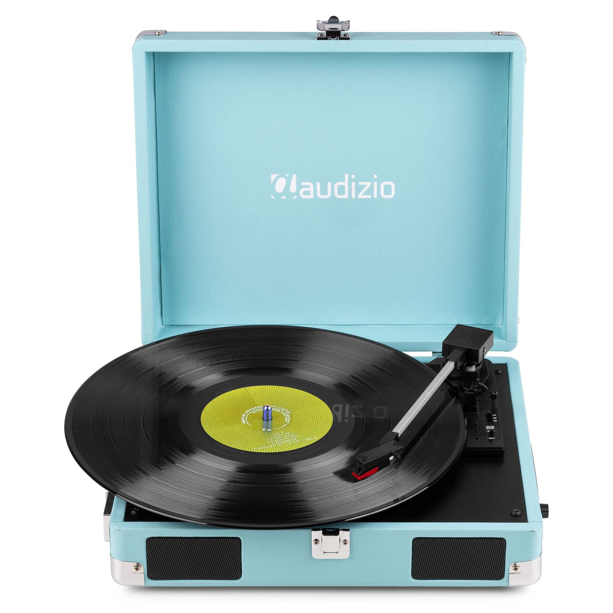 Audizio RP111BL Tocadiscos Retro en Maleta Azul con Altavoces Integrados, 3 velocidades 33/45/78 RPM, Cartucho cerámico, Salida RCA, Entrada Auriculares, portátil y Elegante
