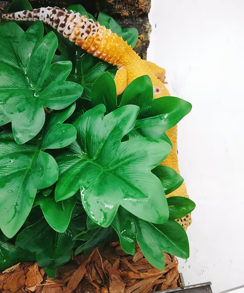 Plantas de reptiles para terrario, decoración de hábitat de anfibios, plantas colgantes artificiales con ventosa, plantas artificiales para Gecko, camaleón, serpiente, tortuga, tanque, accesorios,