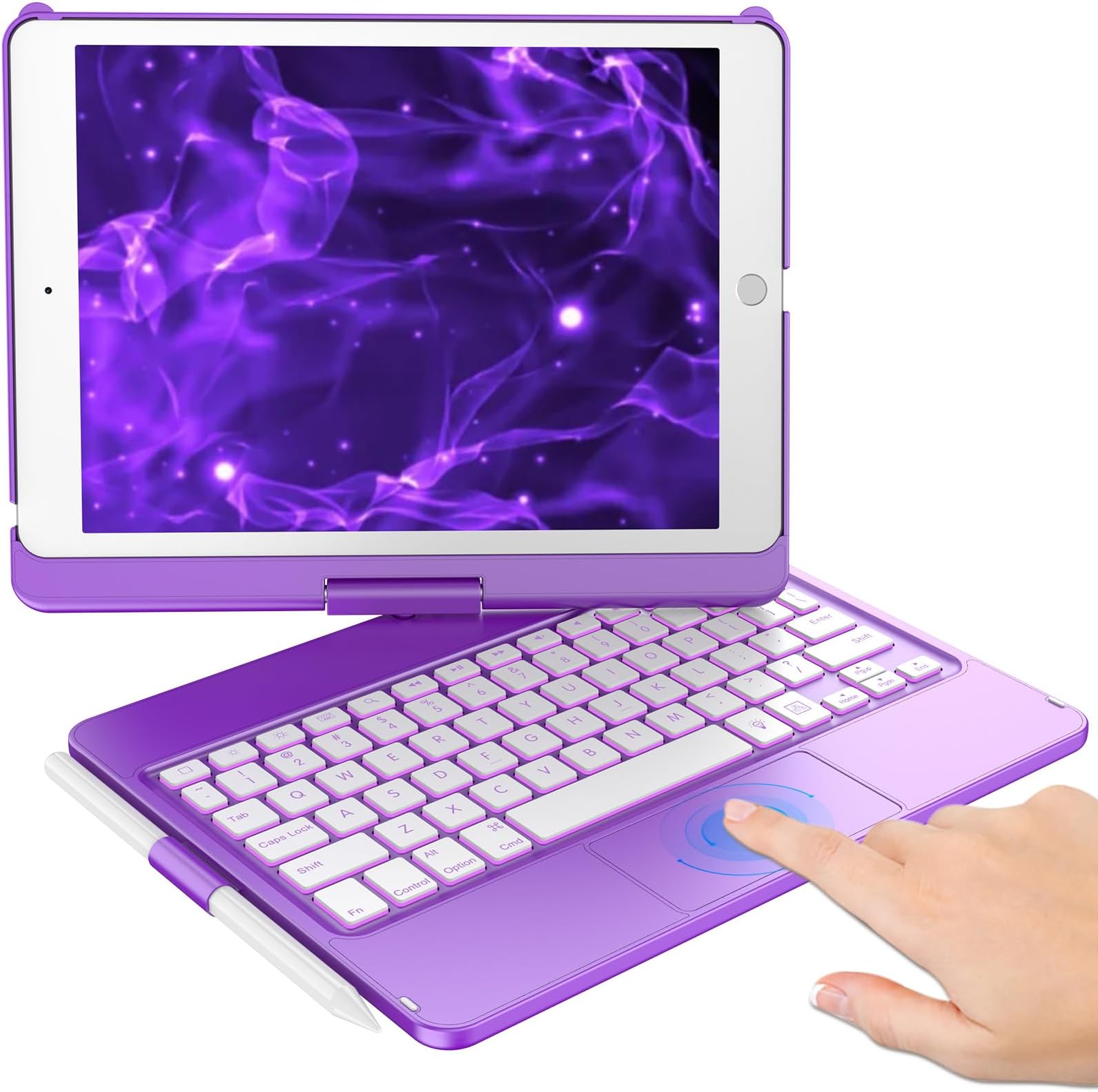 KBCASE Touchpad Keyboard Case for iPad 9th/8th/7th 10.2 inch, Backlit Trackpad Keyboard, 360°Rotatable Case with Pencil Holder for iPad 9th/8th/7th Gen (Purple)