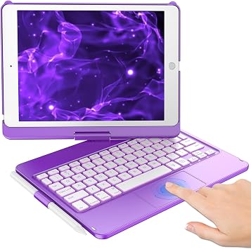 KBCASE Touchpad Keyboard Case for iPad 9th/8th/7th Gen, Purple | Backlit Trackpad Keyboard, 360 Rotatable Case for iPad 10.2 inch, with Pencil Holder