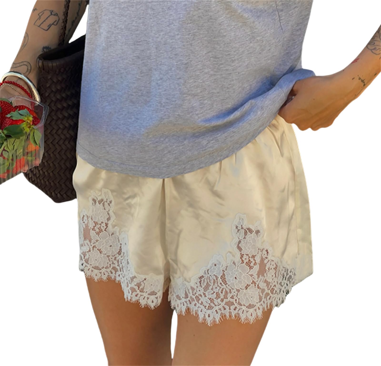 Women Y2k Lace Trim Silk Shorts Low Rise Satin Half Slip Mini Shorts Cute Coquette Micro Pettipants Pj Bottoms-image-28