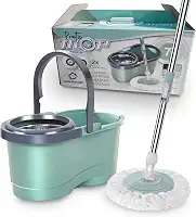 Mop Balde Giratório Pró Verde com Centrífuga em Inox com 2 Refis Microfibra Balde 7 Litros Cabo 140cm