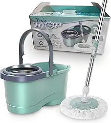 Mop Balde Giratório Pró Verde com Centrífuga em Inox com 2 Refis Microfibra Balde 7 Litros Cabo 140cm