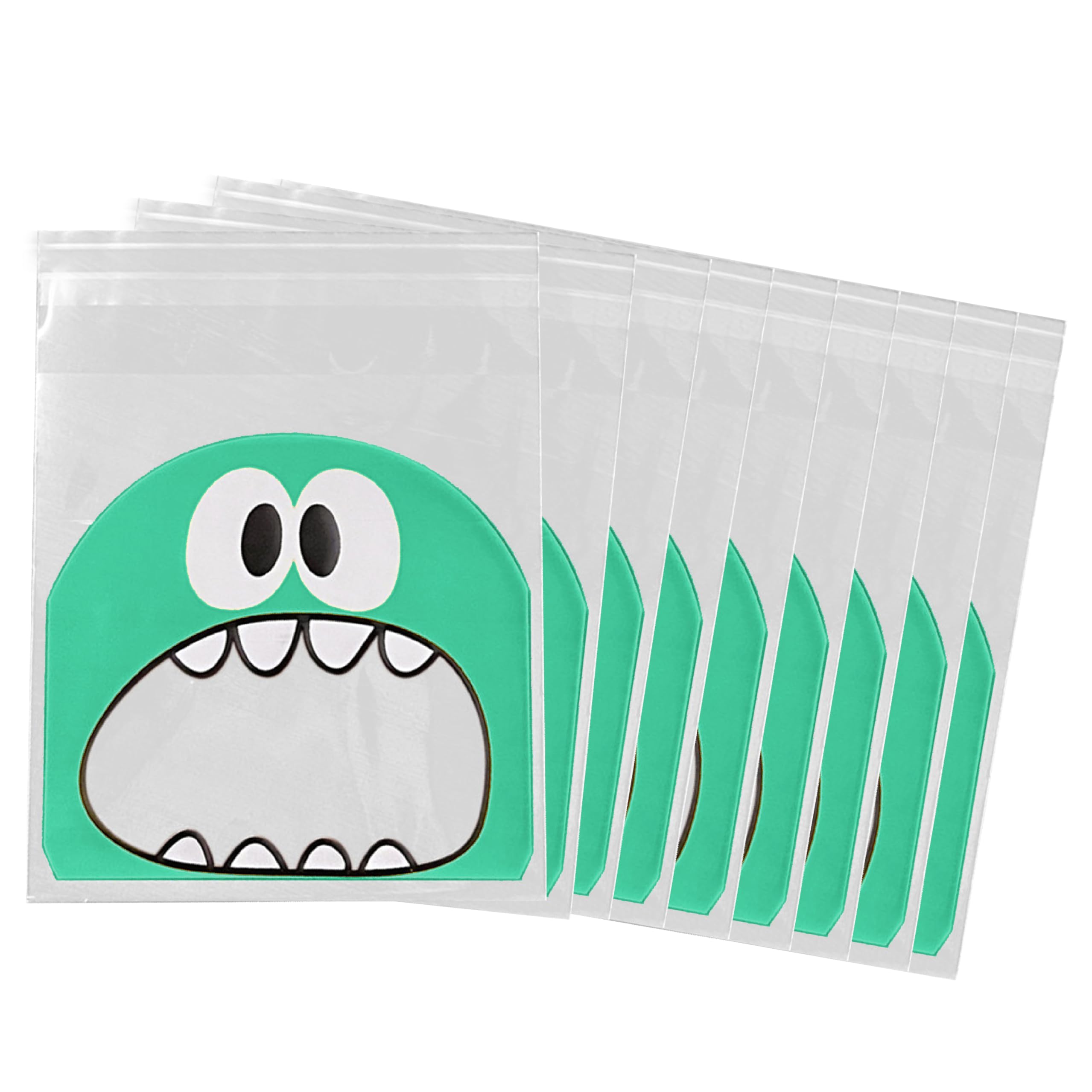 Wobbox Transparent Candy Bags - Birthday Party Return Gift Bags, Self-Adhesive Candy & Cookie Pouch for Kids, Guddy Pouch for Chocolate, Cake, Biscuit (100Pcs) (Green Monster)-picture-10