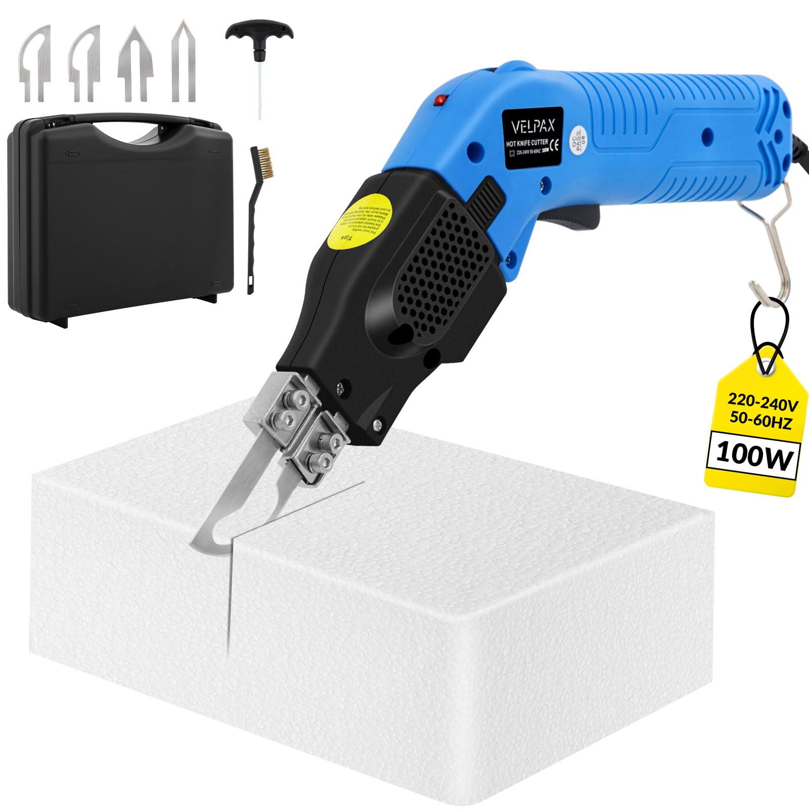 VELPAX 100W Coltello Caldo Elettrico con 4 Lame,Taglia Polistirolo Controllo della Temperatura,Professionale con Raffreddamento ad Aria,Taglierina per Schiuma e Polistirolo