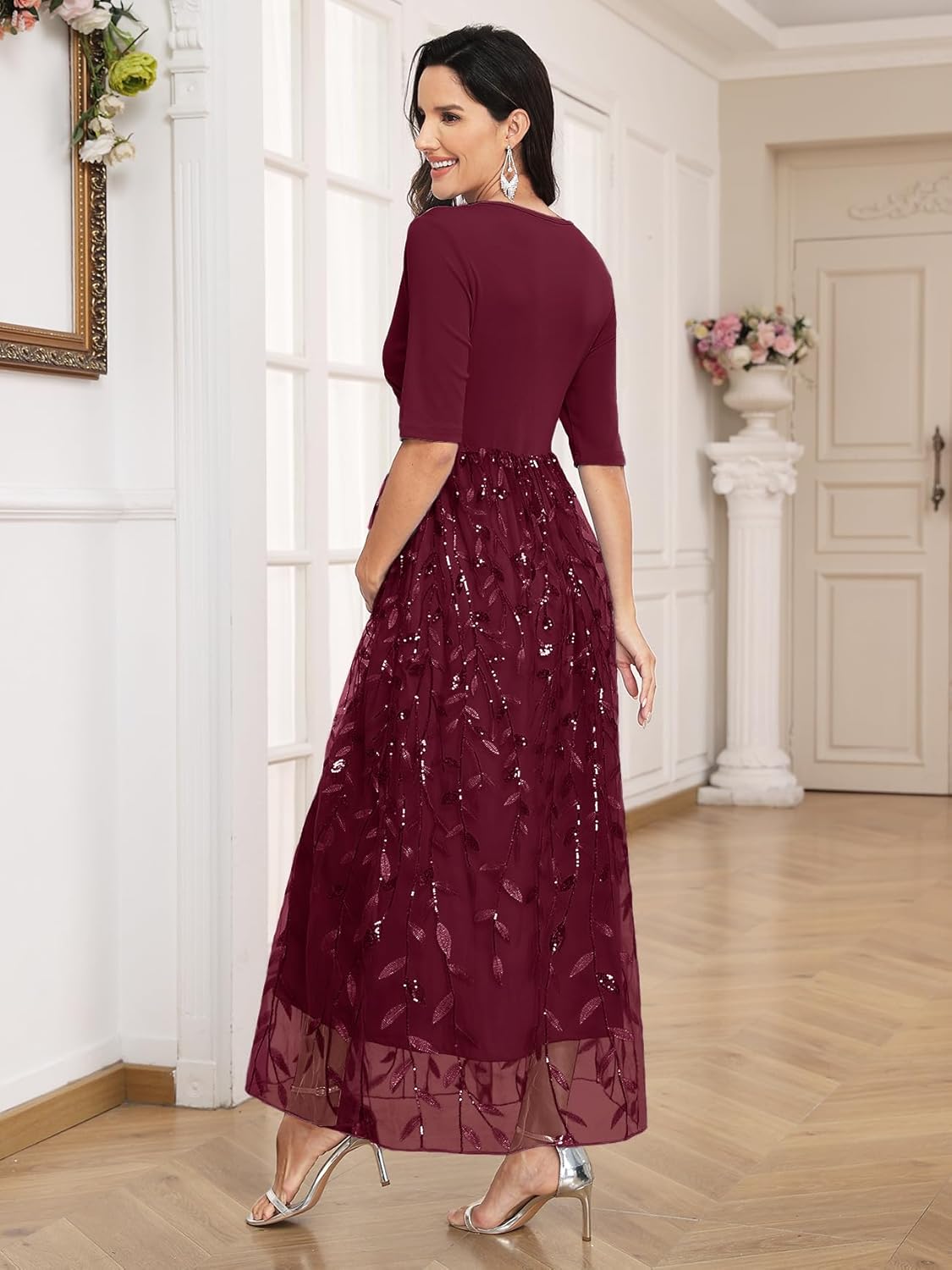 Maternity Dress Wrap V Neck A Line Elbow Sleeve Baby Shower Pregnancy Dresses for Photoshoot 2025 - Image 4