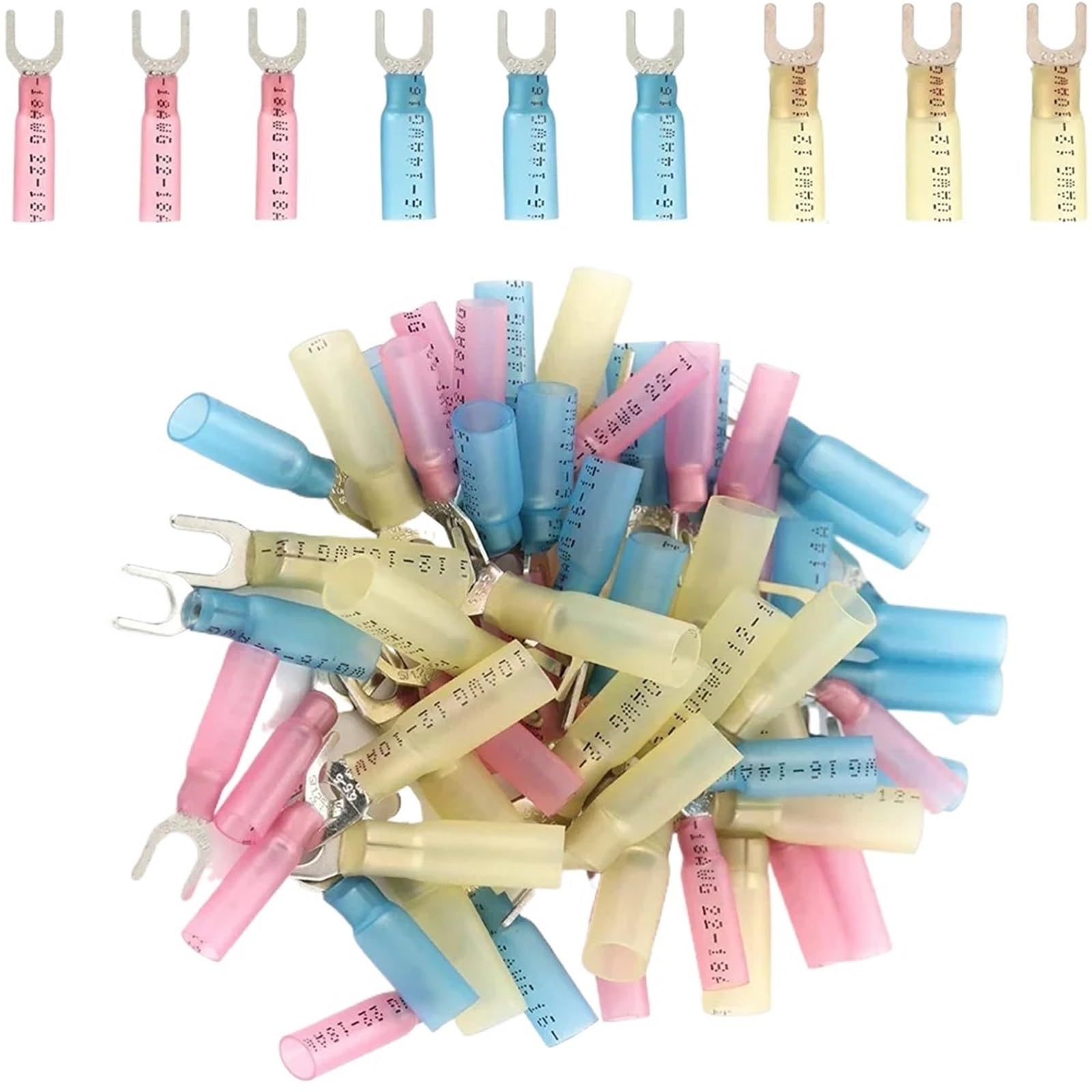 Ciopljhkl One Color 120Pcs Awg22-10 0.5-6.0Mm² Heat Shrink Fork Terminal Waterproof Insulated Spade Crimping Connector U Type For Home,Factory,Cars,Ship