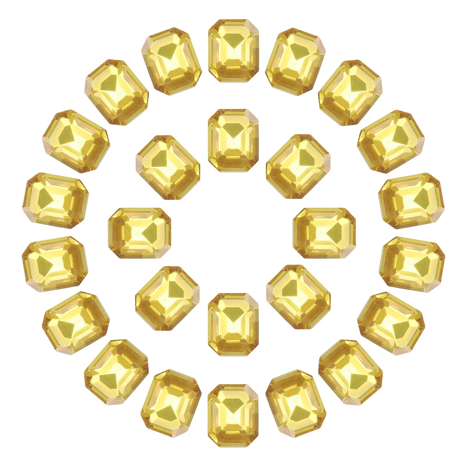 sourcing map 8x10MM Octagon Rectangle Rhinestones, 50 Pcs Crystal Faceted Rhinestones with Silver Plated Glass Gems for Crafts (Gold Yellow)