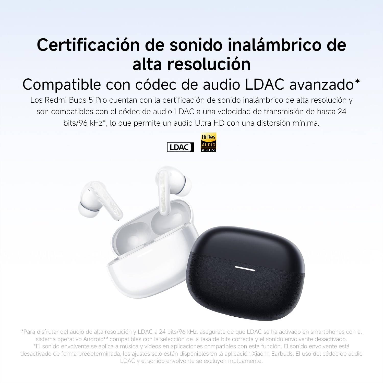 XIAOMI Redmi Buds 5 Pro - Auriculares inalámbricos con cancelación Activa de Ruido de hasta 52 dB, hasta 10 Horas de autonomía y 38 Horas con el Estuche de Carga, Blanco (Versión ES)