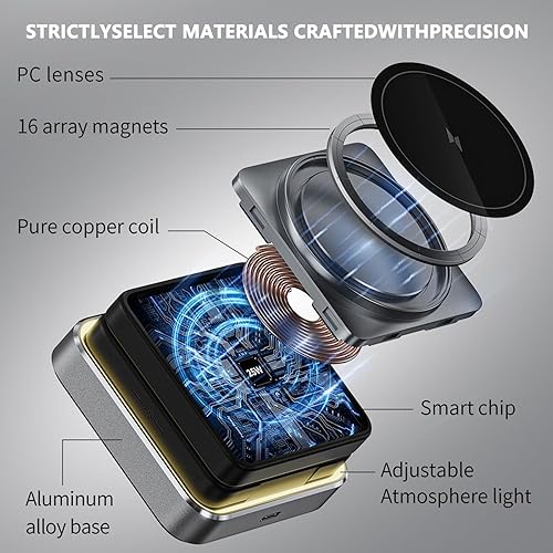 Miniatura 8 de Cargador inalámbrico 3 en 1 para iPhone y Apple Watch, estación de carga inalámbrica plegable con luz nocturna para cargador magnético de viaje