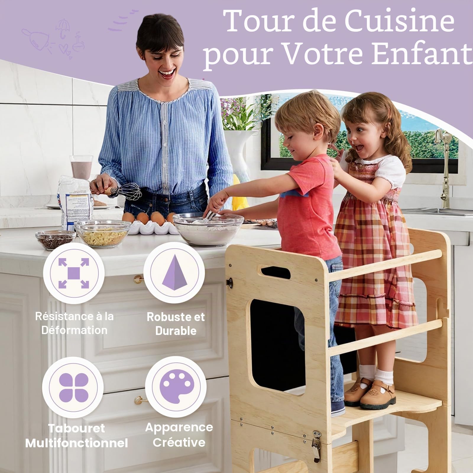 Labebe Tour d'apprentissage pour Enfants, Montessori Tour d'Observation avec Tableau Noir, 4 en 1 Pliable Bois Learning Tower