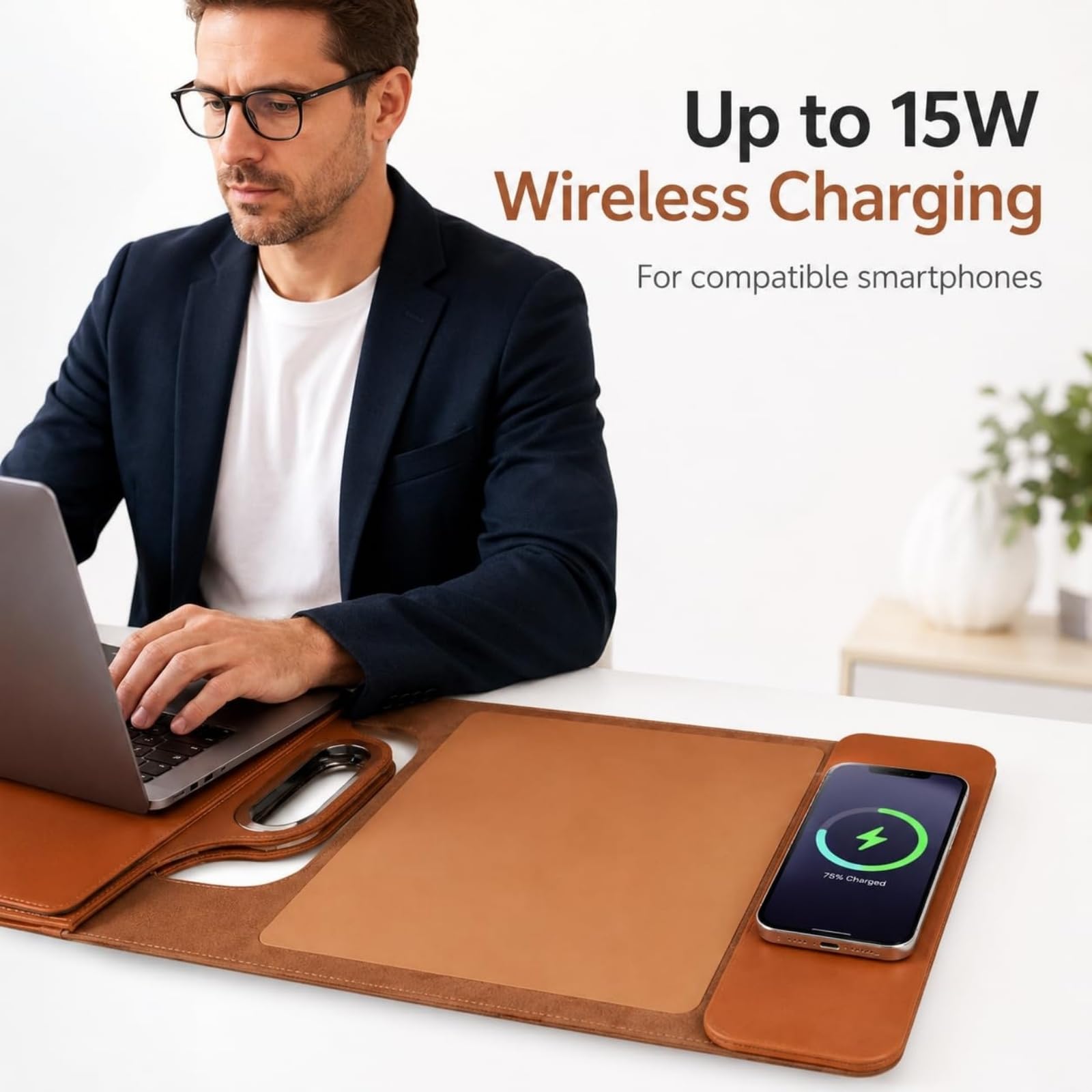 Funda para Portátil con Carga Inalámbrica 15W (Marrón)