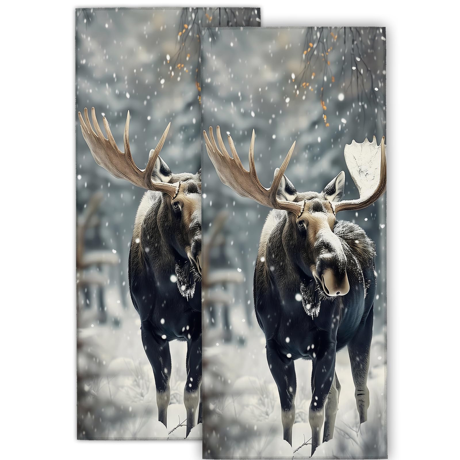 cromcu Winter Moose Hand Towel for 2 Pack,Bath Hand Towels for Bathroom Decorative Soft Absorbent Dish Towels for Kitchen, Gym, Hotel, Spa, Sport Home