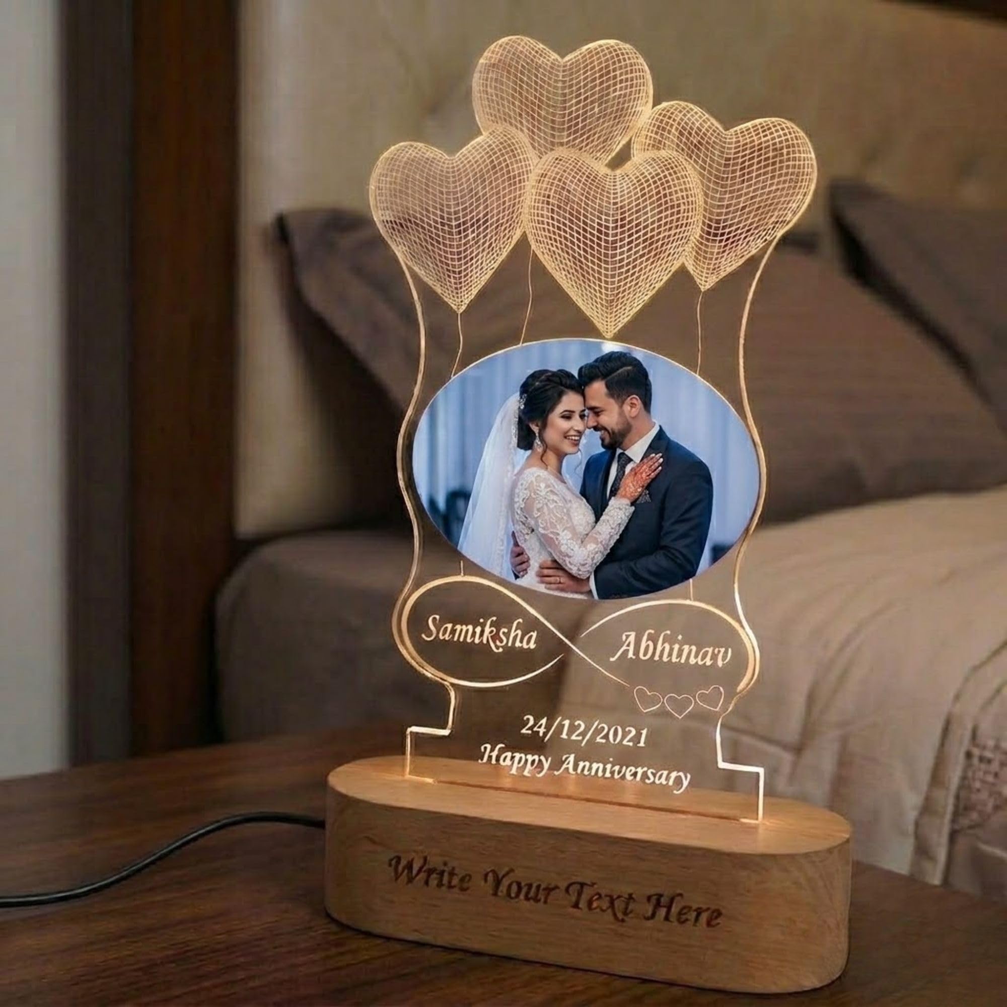 SHAYONA Acrylic Photo Lamp with Heart Balloons,Custom Couple Night Light with Name & Date,Romantic Anniversary, Wedding, Valentine Gift, Multicolor LED Table Lamp Brother Sister 2