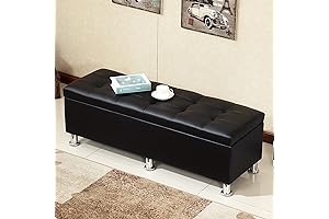 Modern Rectangle Faux Leather Upholstered Storage Ottoman Pouf Bench Footrest