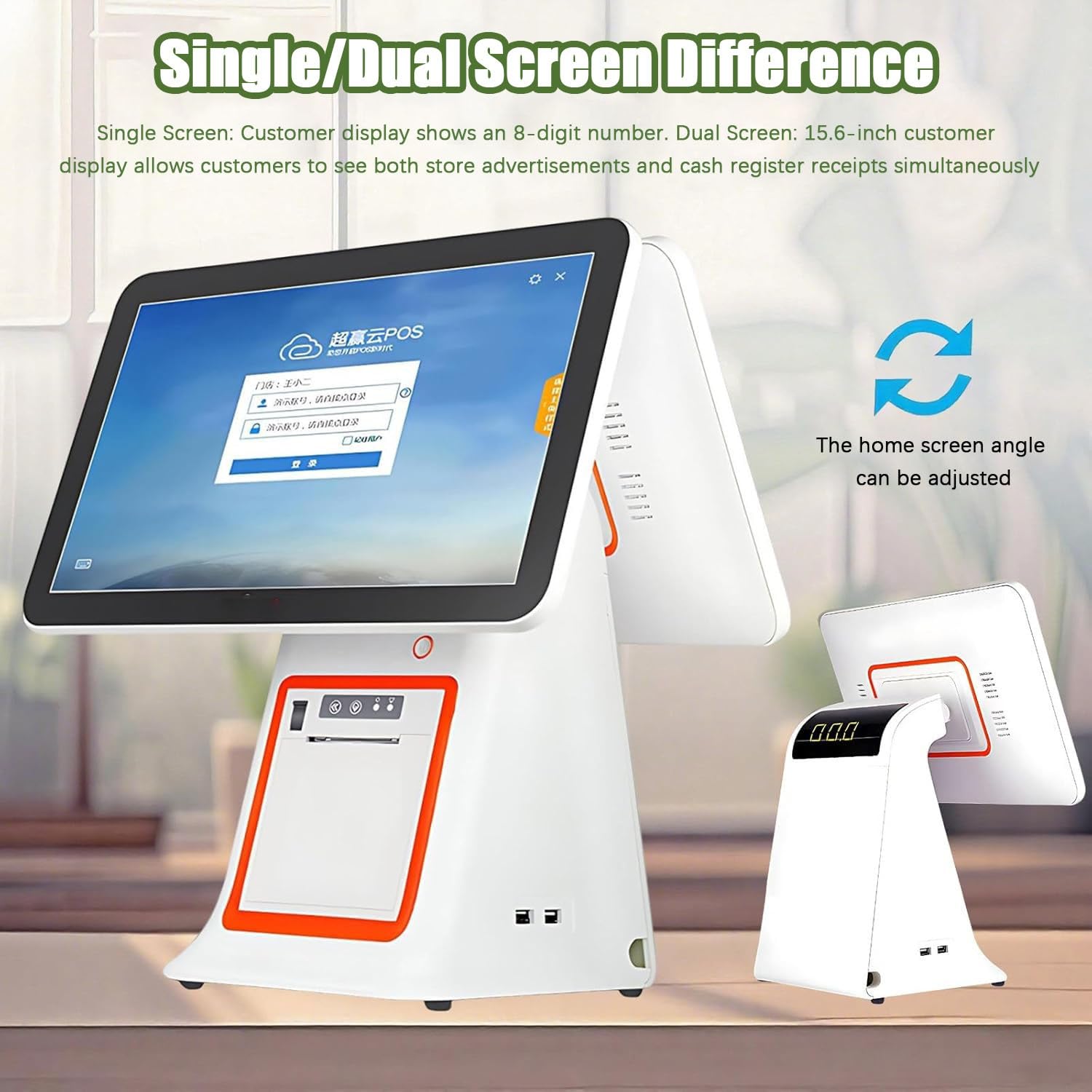 Sistema TPV Todo en uno con Impresora térmica integrada de 58 mm | Paquete completo de caja registradora con pantalla táctil, pantalla for el cliente, cajón efectivo y escáner