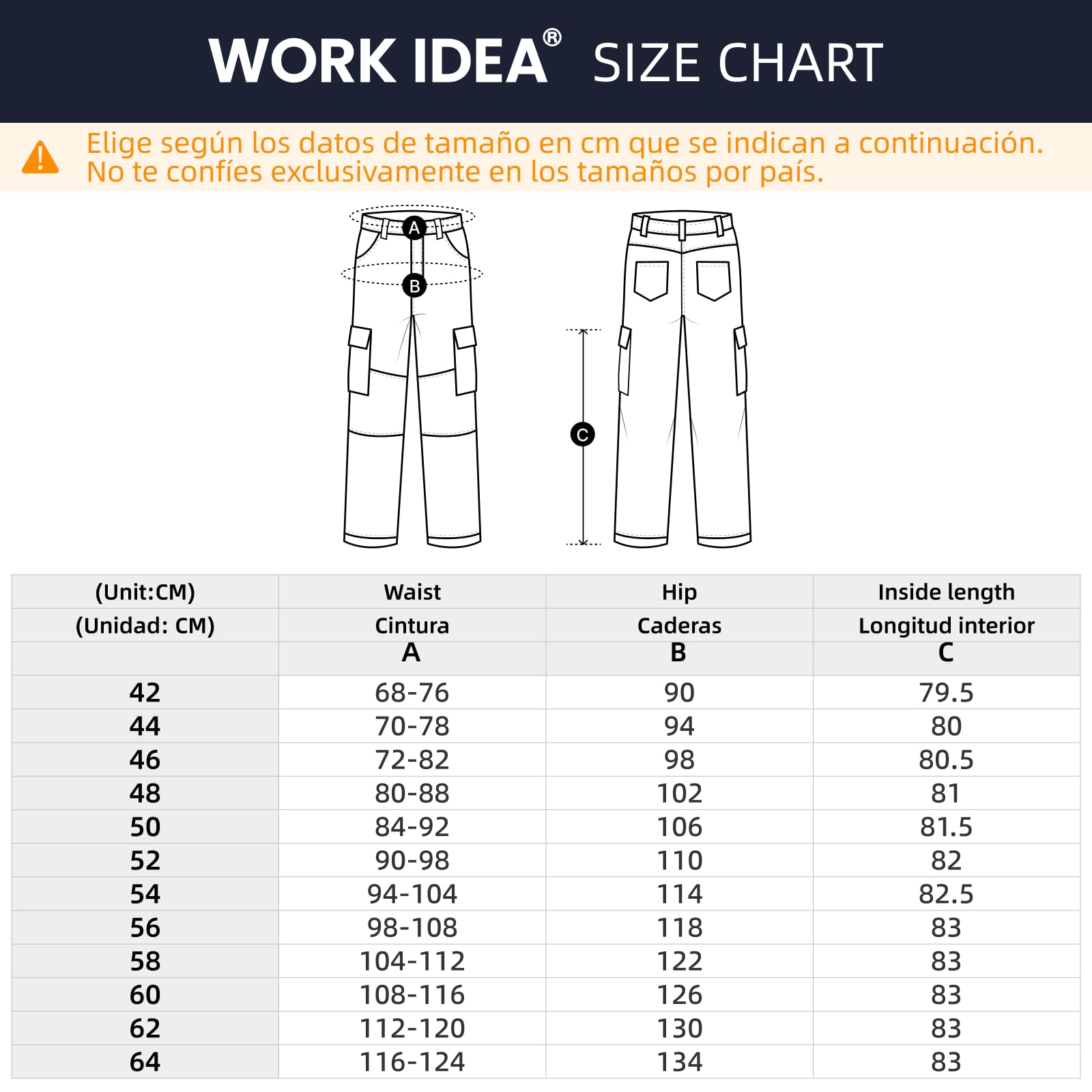 WORK IDEA Pantalones de Trabajo elásticos para Hombre con numerosos Bolsillos y Bolsillos para Herramientas