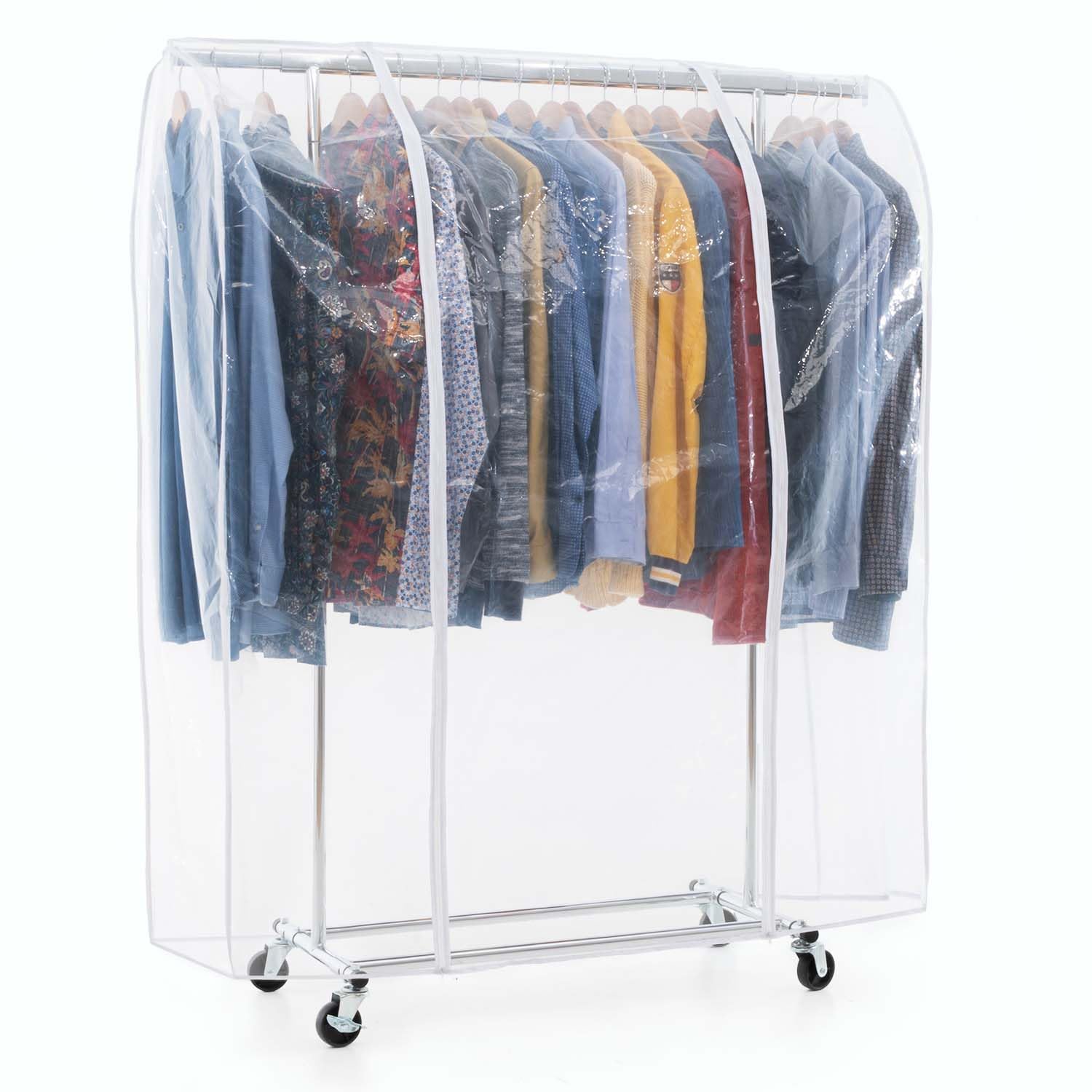 Tatkraft Danko & Anwalt - Burro para Ropa Resistentes y Funda, hasta 100 kg, Armario de Tela con Ruedas, 91-130x45.5x160cm, Acero Cromado