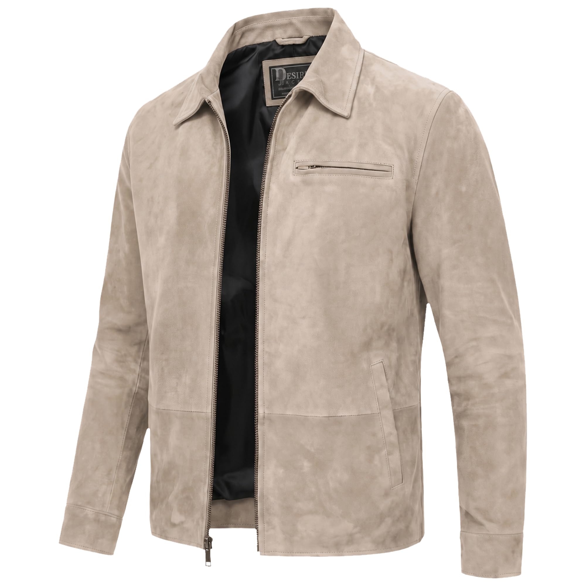 Men's Suede Shirt Zipper Jacket Full Zip Casual Vintage Jackets Suede Leather Jackets for Mens
