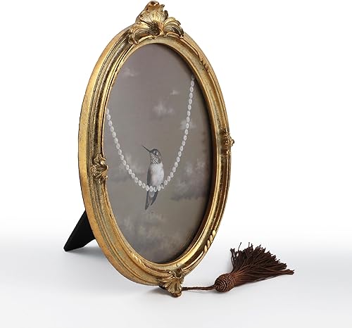 Miniatura 2 de Marco ovalado dorado antiguo de 5 x 7 pulgadas, diseño Art Deco vintage con parte delantera de cristal, exhibición de pared o mesa