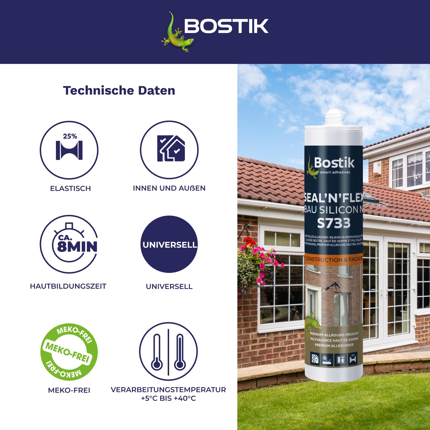 Bostik S733 Seal N Flex Bau Silicon przezroczysty 1K silikonowy środek uszczelniający 300 ml kartusz