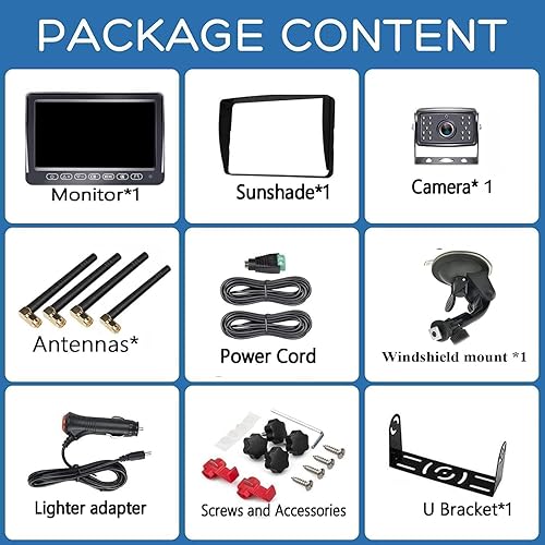 Miniatura 7 de RV Backup Camera Wireless HD 1080P Trailer Bluetooth Rear View Cam System Touch Key 7'' DVR Monitor Split Screen 4 Channels for Truck Camper Adapter