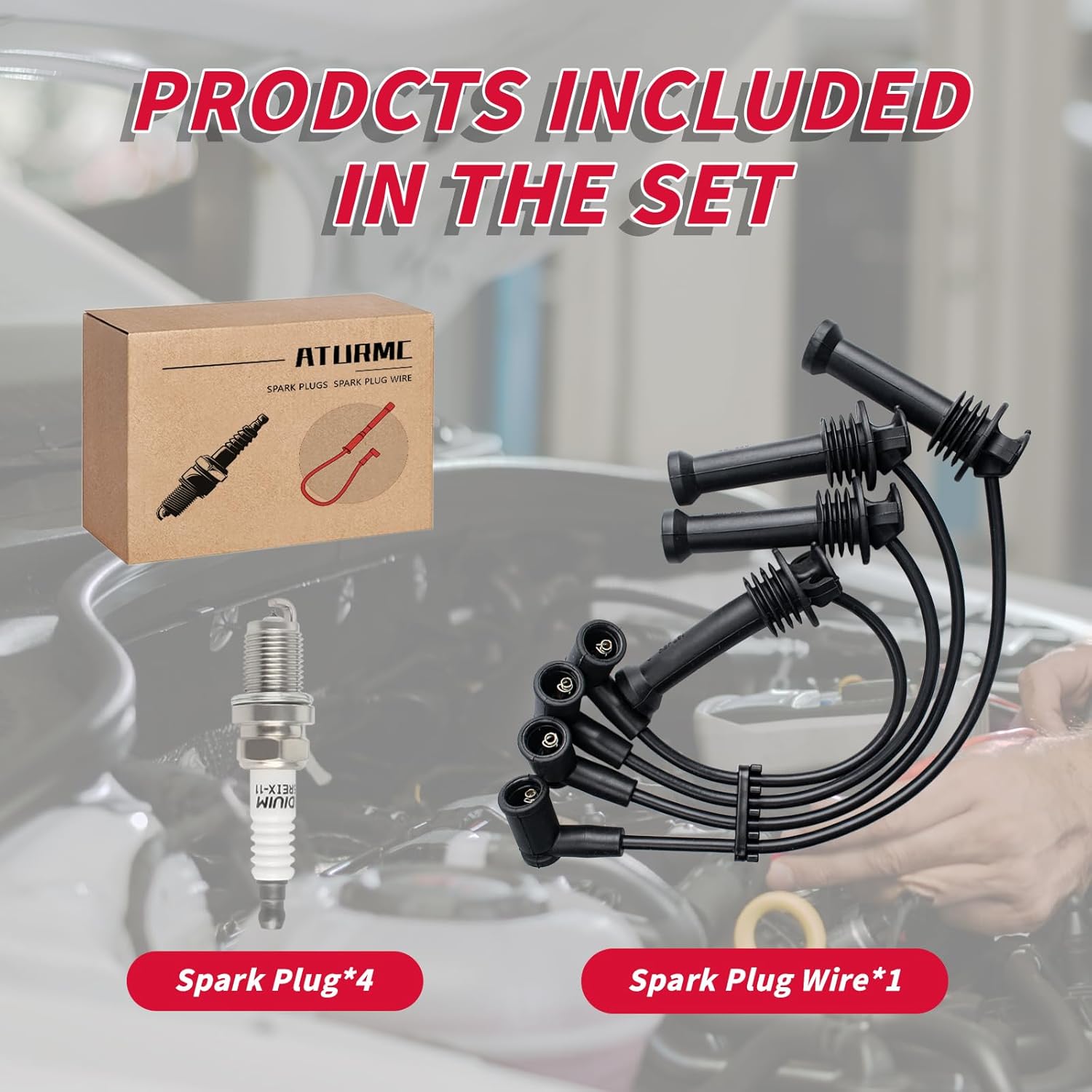 Set of 4 PCS Ignition Spark Plug Wires 671-4065 RC-FDZ086 1L5Z12259AA & 4 Iridium Spark Plugs Set Compatible with Ford Ranger 2001-2011 Mazda B2300 2001-2010 2.3L L4