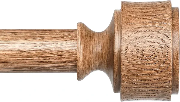 Wood Curtain Rods for Windows 48 to 84 Inch, Adjustable Decorative 1'' Diameter Heavy Duty Curtain Rod with Modern Faux Wood Grain Finials, Rustic Farmhouse Bedroom Boho Drapery Pole