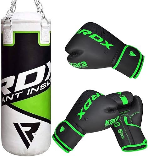 Miniatura 2 de RDX Saco de boxeo para niños de 2 pies con guantes de perforación, juego de boxeo sin relleno, piel maya antidesgarros, bolsa colgante junior,