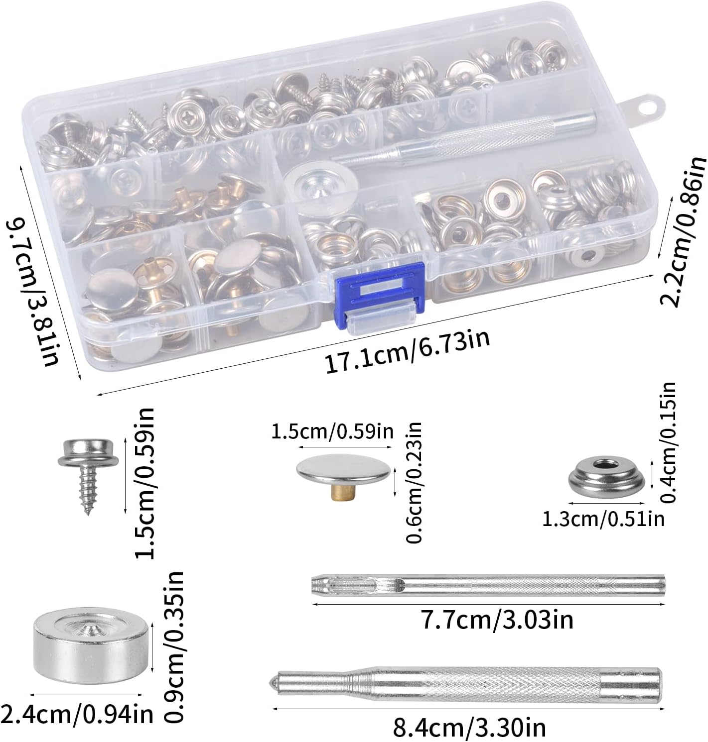 50 Sets Press Stud Kit, Snap Fasteners Screw Press Studs no Sewing