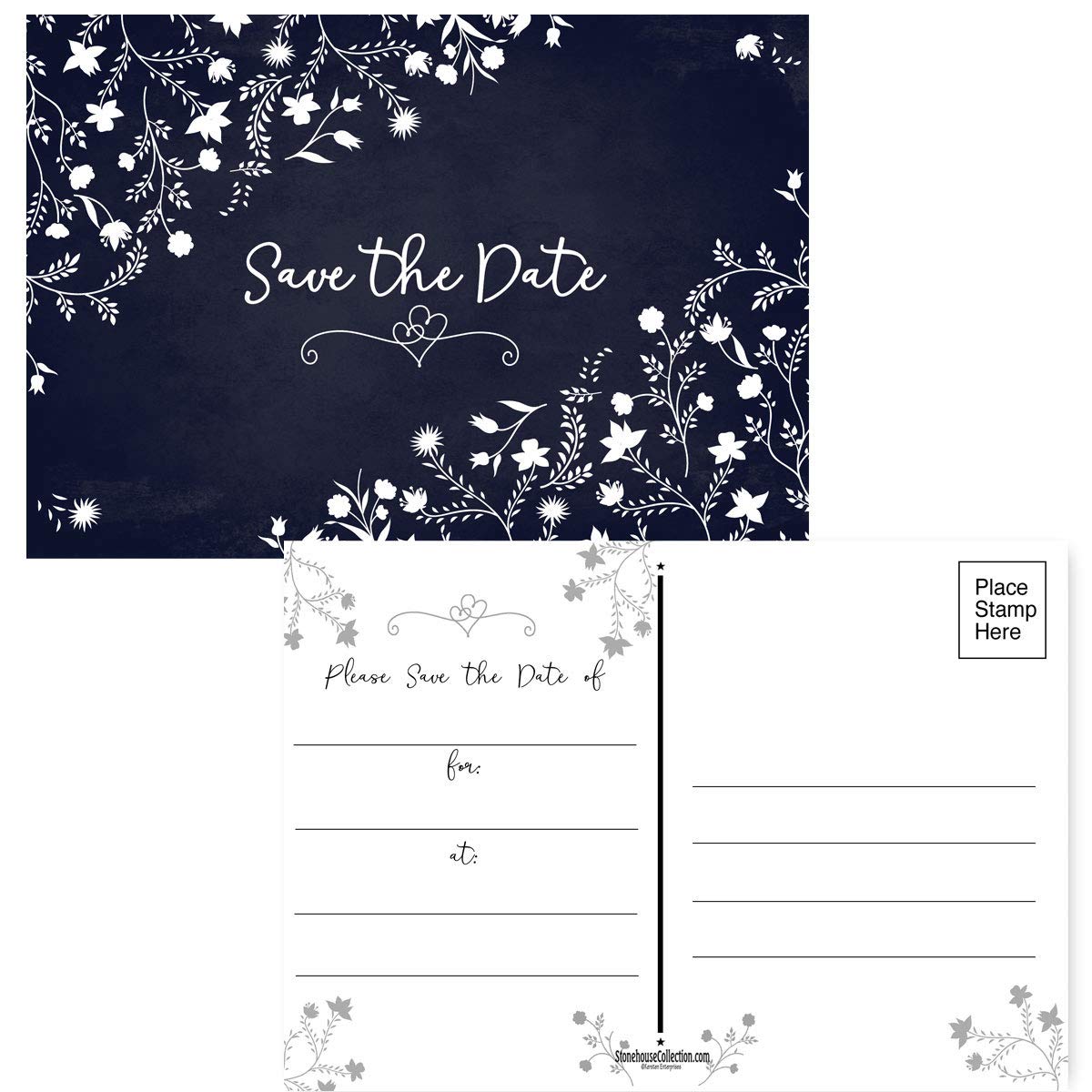 Stonehouse Collection | 40 Floral Theme Save The Date Postcards | Wedding, Baby Shower, Birthdays, Celebration Announcements | Great For Any Occasion | 4" x 6" Postcards - Made in the USA