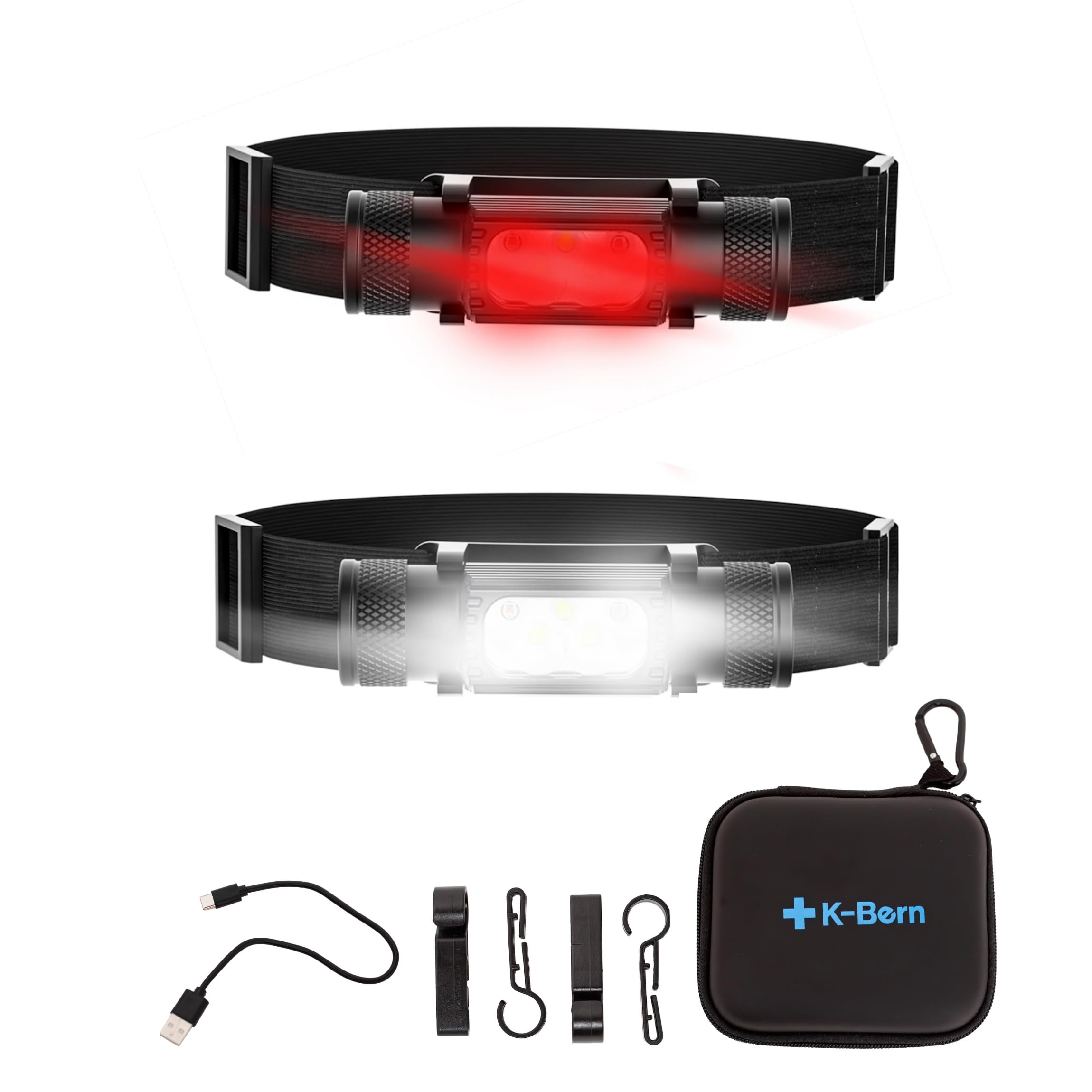 753R - Faro ricaricabile rosso e bianco, 1500 + 300 lumen rossi, batteria omologata UL, 3500 mAh, luce frontale ultra luminosa, impermeabile, leggera, in alluminio, perfetta per lavoro