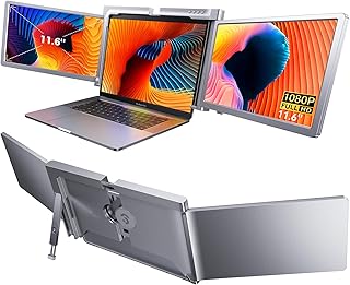 11.6 Inch Triple Portable Monitor One Type-C Cable Connect, 1080P Full HD 2023 Upgraded Laptop Screen Extender for Dual Monitor Display, for 13.3"-16" Laptop, Support Windows, Mac System